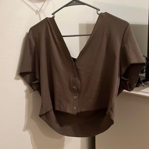 green cropped button down shirt